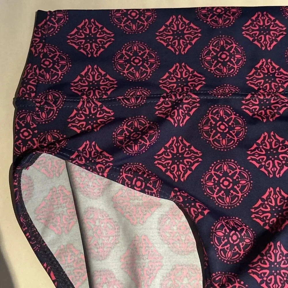 Talbots Miraclesuit High Rise Fold Over Bikini Bottom Estilo Blue Magenta Size 8